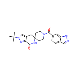 CC(C)(C)n1cc2c(n1)C(=O)NC1(CCN(C(=O)c3ccc4cn[nH]c4c3)CC1)C2 ZINC000261111409