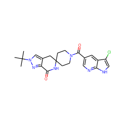 CC(C)(C)n1cc2c(n1)C(=O)NC1(CCN(C(=O)c3cnc4[nH]cc(Cl)c4c3)CC1)C2 ZINC000261142758