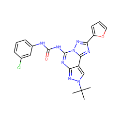 CC(C)(C)n1cc2c(nc(NC(=O)Nc3cccc(Cl)c3)n3nc(-c4ccco4)nc23)n1 ZINC000013672031