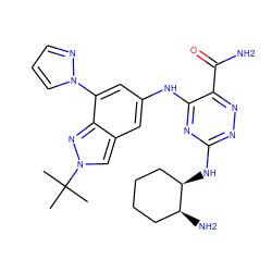 CC(C)(C)n1cc2cc(Nc3nc(N[C@@H]4CCCC[C@@H]4N)nnc3C(N)=O)cc(-n3cccn3)c2n1 ZINC000224403007