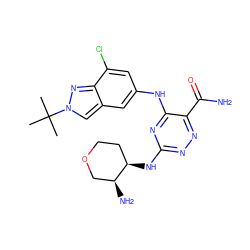 CC(C)(C)n1cc2cc(Nc3nc(N[C@@H]4CCOC[C@@H]4N)nnc3C(N)=O)cc(Cl)c2n1 ZINC000205141708