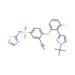 CC(C)(C)n1ccc(-c2c(F)cccc2Oc2ccc(S(=O)(=O)Nc3ncns3)cc2C#N)n1 ZINC000095583835
