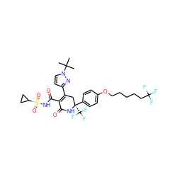 CC(C)(C)n1ccc(C2=C(C(=O)NS(=O)(=O)C3CC3)C(=O)N[C@@](c3ccc(OCCCCCC(F)(F)F)cc3)(C(F)(F)F)C2)n1 ZINC001772657157