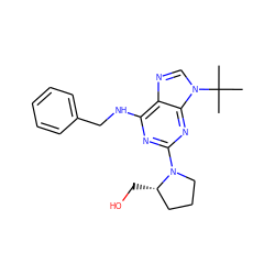 CC(C)(C)n1cnc2c(NCc3ccccc3)nc(N3CCC[C@@H]3CO)nc21 ZINC000013834629