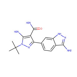 CC(C)(C)n1nc(-c2ccc3c(N)n[nH]c3c2)c(C(N)=O)c1N ZINC000103252534