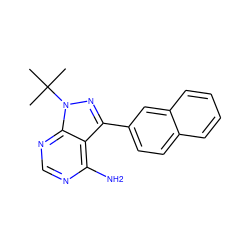 CC(C)(C)n1nc(-c2ccc3ccccc3c2)c2c(N)ncnc21 ZINC000013831194