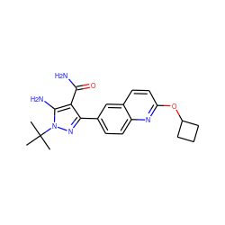 CC(C)(C)n1nc(-c2ccc3nc(OC4CCC4)ccc3c2)c(C(N)=O)c1N ZINC000221703526