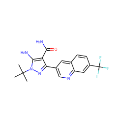 CC(C)(C)n1nc(-c2cnc3cc(C(F)(F)F)ccc3c2)c(C(N)=O)c1N ZINC000221716896