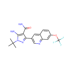CC(C)(C)n1nc(-c2cnc3cc(OC(F)(F)F)ccc3c2)c(C(N)=O)c1N ZINC000221717238