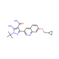 CC(C)(C)n1nc(-c2cnc3cc(OCC4CC4)ccc3c2)c(C(N)=O)c1N ZINC000221703995