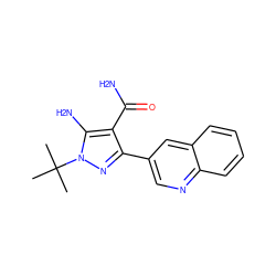 CC(C)(C)n1nc(-c2cnc3ccccc3c2)c(C(N)=O)c1N ZINC000103253945