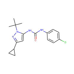 CC(C)(C)n1nc(C2CC2)cc1NC(=O)Nc1ccc(Cl)cc1 ZINC000001586128