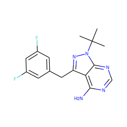 CC(C)(C)n1nc(Cc2cc(F)cc(F)c2)c2c(N)ncnc21 ZINC000095585071