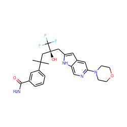 CC(C)(C[C@@](O)(Cc1cc2cc(N3CCOCC3)ncc2[nH]1)C(F)(F)F)c1cccc(C(N)=O)c1 ZINC000299821970