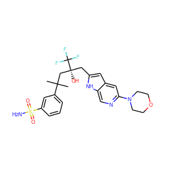 CC(C)(C[C@](O)(Cc1cc2cc(N3CCOCC3)ncc2[nH]1)C(F)(F)F)c1cccc(S(N)(=O)=O)c1 ZINC000299840800