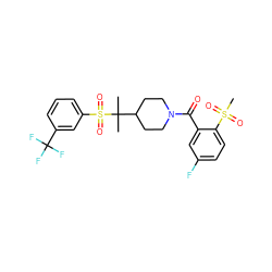 CC(C)(C1CCN(C(=O)c2cc(F)ccc2S(C)(=O)=O)CC1)S(=O)(=O)c1cccc(C(F)(F)F)c1 ZINC000103251046