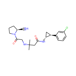 CC(C)(CC(=O)N[C@@H]1C[C@H]1c1cccc(Cl)c1)NCC(=O)N1CCC[C@H]1C#N ZINC000040914570