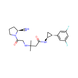 CC(C)(CC(=O)N[C@H]1C[C@@H]1c1cc(F)cc(F)c1)NCC(=O)N1CCC[C@H]1C#N ZINC000040899373