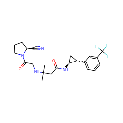 CC(C)(CC(=O)N[C@H]1C[C@@H]1c1cccc(C(F)(F)F)c1)NCC(=O)N1CCC[C@H]1C#N ZINC000040913871