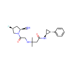 CC(C)(CC(=O)N[C@H]1C[C@@H]1c1ccccc1)NCC(=O)N1C[C@@H](F)C[C@H]1C#N ZINC000040866212