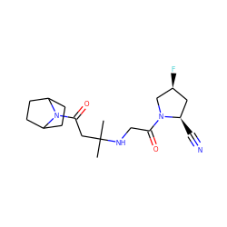 CC(C)(CC(=O)N1C2CCC1CC2)NCC(=O)N1C[C@@H](F)C[C@H]1C#N ZINC000049115422