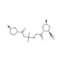 CC(C)(CC(=O)N1CC[C@@H](F)C1)NCC(=O)N1C[C@@H](F)C[C@H]1C#N ZINC000049037318