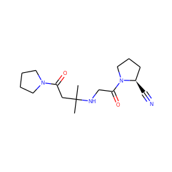 CC(C)(CC(=O)N1CCCC1)NCC(=O)N1CCC[C@H]1C#N ZINC000049046585