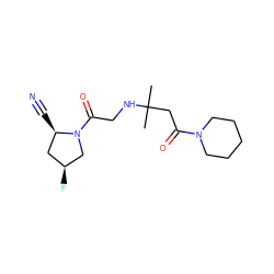 CC(C)(CC(=O)N1CCCCC1)NCC(=O)N1C[C@@H](F)C[C@H]1C#N ZINC000049035084