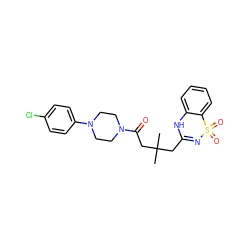 CC(C)(CC(=O)N1CCN(c2ccc(Cl)cc2)CC1)CC1=NS(=O)(=O)c2ccccc2N1 ZINC000004056422