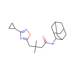 CC(C)(CC(=O)NC1C2CC3CC(C2)CC1C3)Cc1nc(C2CC2)no1 ZINC000043122821