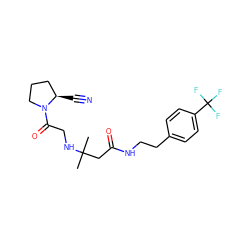 CC(C)(CC(=O)NCCc1ccc(C(F)(F)F)cc1)NCC(=O)N1CCC[C@H]1C#N ZINC000036310889