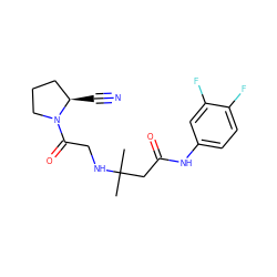 CC(C)(CC(=O)Nc1ccc(F)c(F)c1)NCC(=O)N1CCC[C@H]1C#N ZINC000036310869