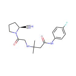 CC(C)(CC(=O)Nc1ccc(F)cc1)NCC(=O)N1CCC[C@H]1C#N ZINC000036310914