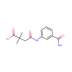 CC(C)(CC(=O)Nc1cccc(C(N)=O)c1)C(=O)O ZINC000078880277