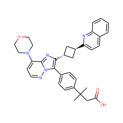 CC(C)(CC(=O)O)c1ccc(-c2c([C@H]3C[C@H](c4ccc5ccccc5n4)C3)nc3c(N4CCOCC4)ccnn23)cc1 ZINC001772628117