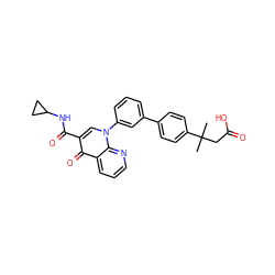 CC(C)(CC(=O)O)c1ccc(-c2cccc(-n3cc(C(=O)NC4CC4)c(=O)c4cccnc43)c2)cc1 ZINC000034000720