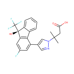 CC(C)(CC(=O)O)n1cc(-c2cc(F)cc3c2-c2ccccc2[C@@]3(O)C(F)(F)F)cn1 ZINC000143339775