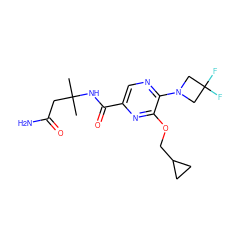 CC(C)(CC(N)=O)NC(=O)c1cnc(N2CC(F)(F)C2)c(OCC2CC2)n1 ZINC000207420791