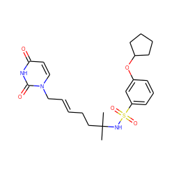 CC(C)(CC/C=C/Cn1ccc(=O)[nH]c1=O)NS(=O)(=O)c1cccc(OC2CCCC2)c1 ZINC000095559673