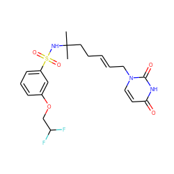 CC(C)(CC/C=C/Cn1ccc(=O)[nH]c1=O)NS(=O)(=O)c1cccc(OCC(F)F)c1 ZINC000095559247