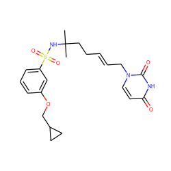 CC(C)(CC/C=C/Cn1ccc(=O)[nH]c1=O)NS(=O)(=O)c1cccc(OCC2CC2)c1 ZINC000068197544