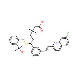 CC(C)(CC[C@@H](SCc1ccccc1C(C)(C)O)c1cccc(/C=C/c2ccc3ccc(Cl)cc3n2)c1)CC(=O)O ZINC000036268351