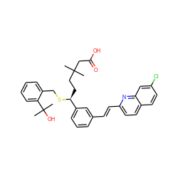 CC(C)(CC[C@H](SCc1ccccc1C(C)(C)O)c1cccc(/C=C/c2ccc3ccc(Cl)cc3n2)c1)CC(=O)O ZINC000036268367