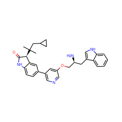 CC(C)(CC1CC1)[C@@H]1C(=O)Nc2ccc(-c3cncc(OC[C@@H](N)Cc4c[nH]c5ccccc45)c3)cc21 ZINC000034803890