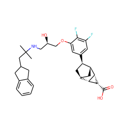 CC(C)(CC1Cc2ccccc2C1)NC[C@@H](O)COc1cc([C@@H]2C[C@H]3C[C@H]2[C@@H]2[C@H](C(=O)O)[C@@H]23)cc(F)c1F ZINC000254042364