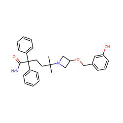 CC(C)(CCC(C(N)=O)(c1ccccc1)c1ccccc1)N1CC(OCc2cccc(O)c2)C1 ZINC000043152664