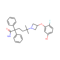 CC(C)(CCC(C(N)=O)(c1ccccc1)c1ccccc1)N1CC(Oc2cc(O)ccc2F)C1 ZINC000034984800