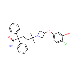 CC(C)(CCC(C(N)=O)(c1ccccc1)c1ccccc1)N1CC(Oc2ccc(Cl)c(O)c2)C1 ZINC000034984674