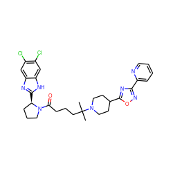 CC(C)(CCCC(=O)N1CCC[C@H]1c1nc2cc(Cl)c(Cl)cc2[nH]1)N1CCC(c2nc(-c3ccccn3)no2)CC1 ZINC000066066059