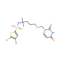 CC(C)(CCCOCn1ccc(=O)[nH]c1=O)NS(=O)(=O)c1cc(Br)c(Br)s1 ZINC000116102461